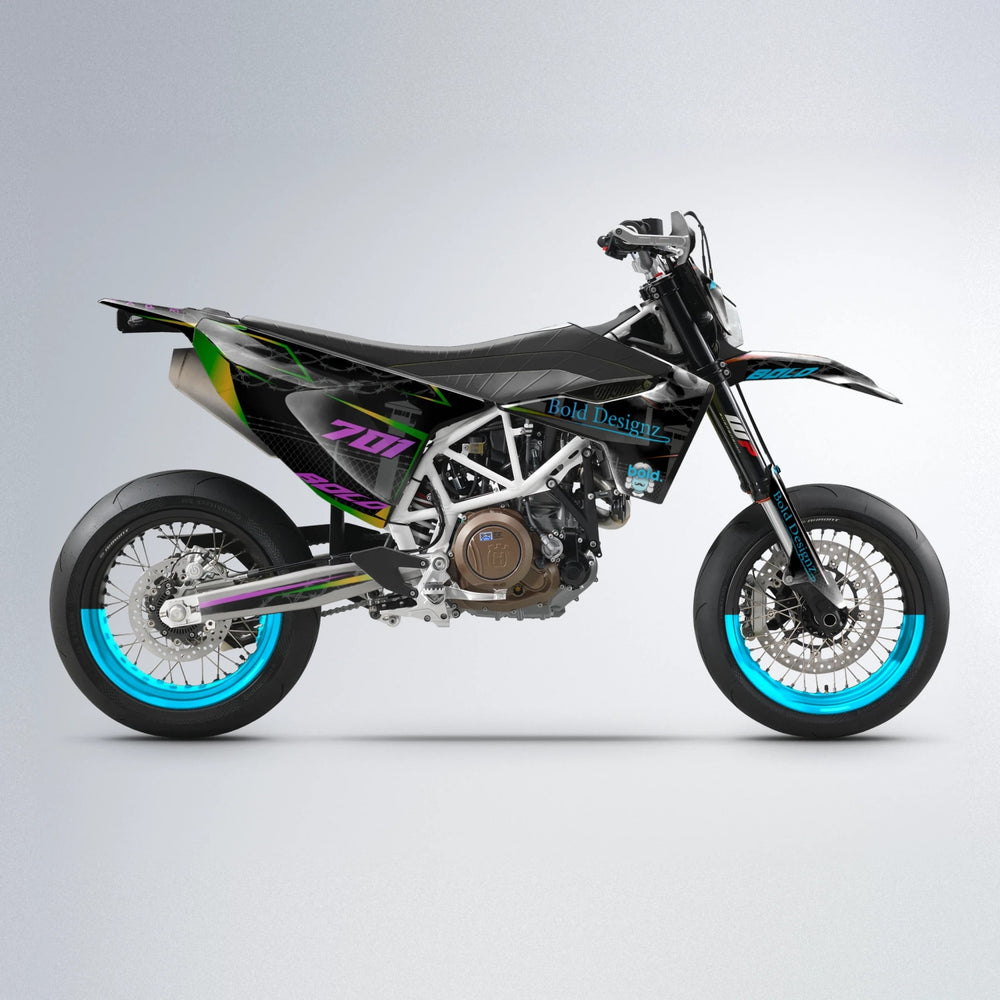 CARLITO Husqvarna 701 supermoto graphics kit in Pink & Light Blue