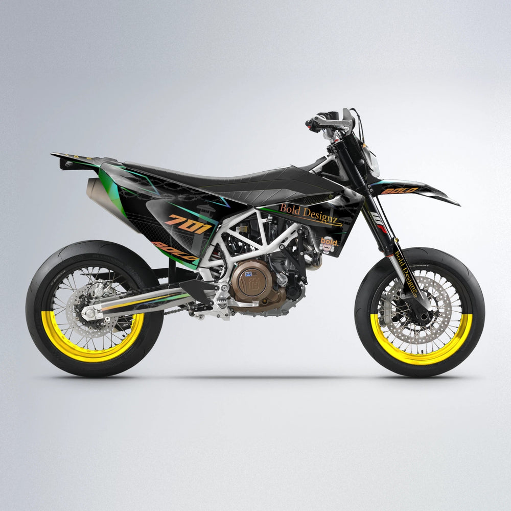 CARLITO Husqvarna 701 supermoto graphics kit in Pink & Yellow