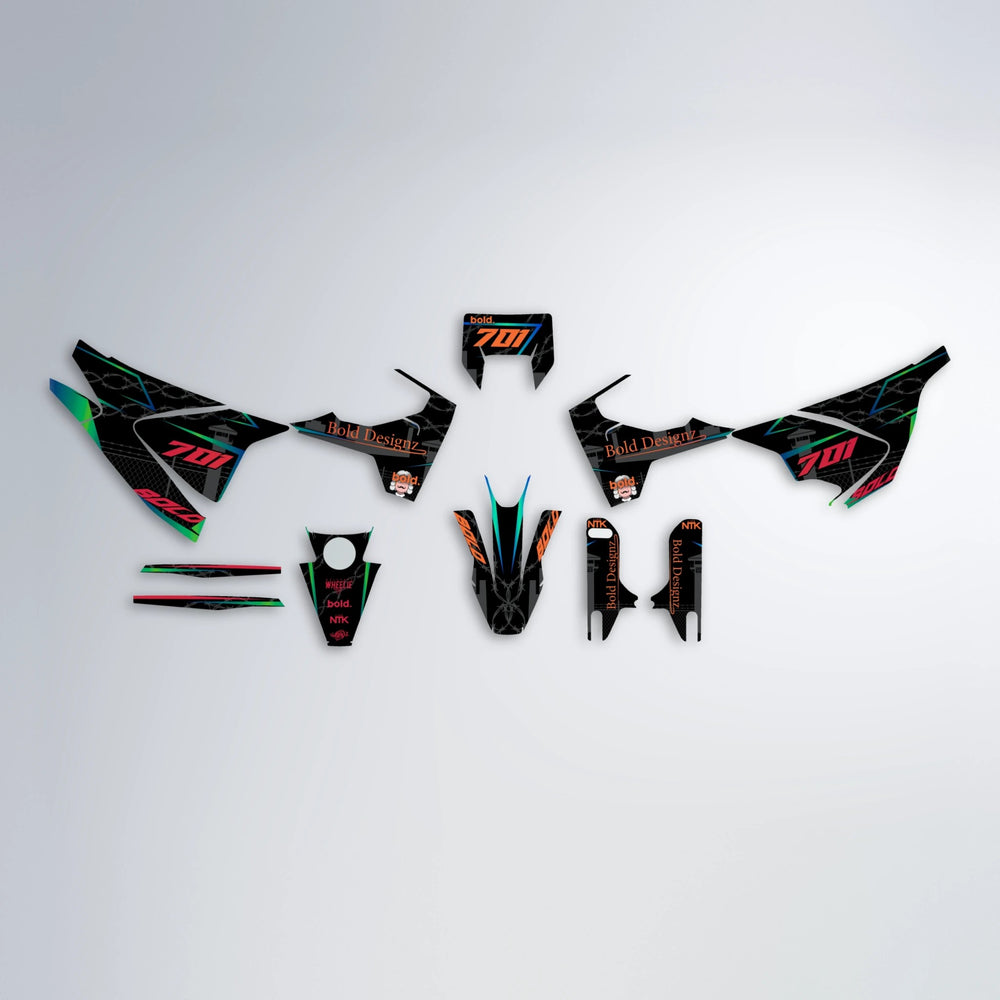 CARLITO Husqvarna 701 graphics kit parts layout in Red & Orange
