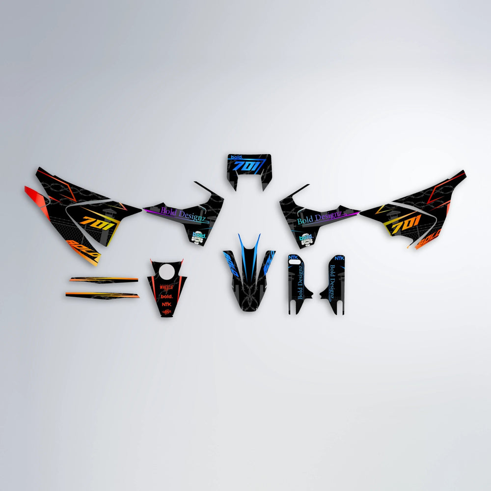 CARLITO Husqvarna 701 graphics kit parts layout in Sunset Fade