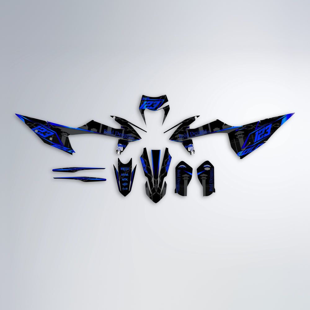 CARLITO graphics kit parts layout in Blue Chrome