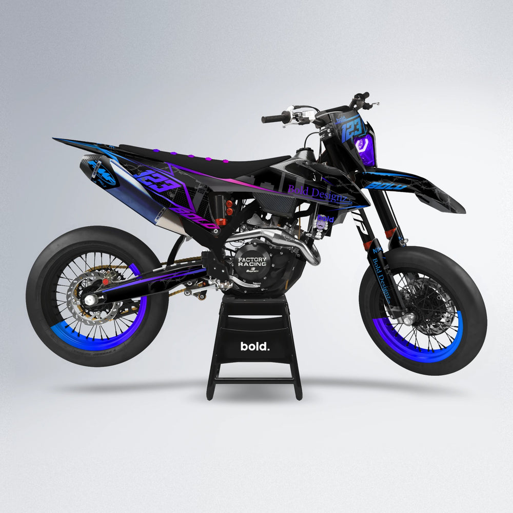 CARLITO supermoto graphics kit in Blue Purple Fade