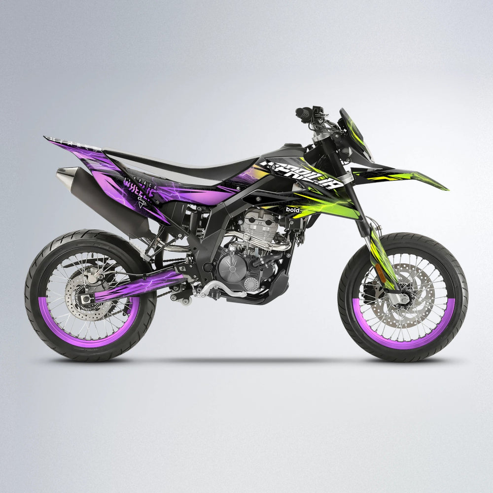 CAUTION Aprilia SX 125 supermoto graphics kit in Purple & Yellow