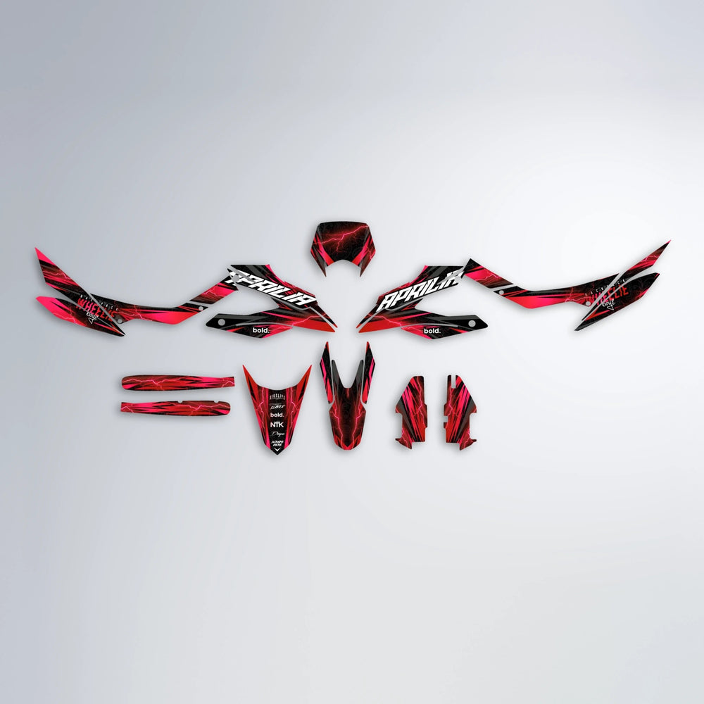 CAUTION Aprilia SX 125 graphics kit parts layout in Red