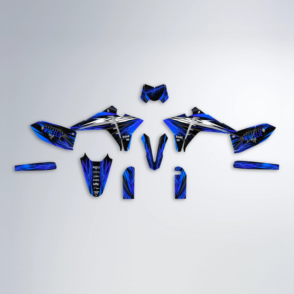 CAUTION Fantic graphics kit parts layout in Blue