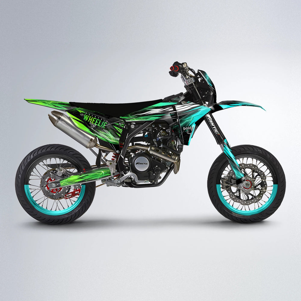 CAUTION Fantic supermoto graphics kit in Cyan & Green