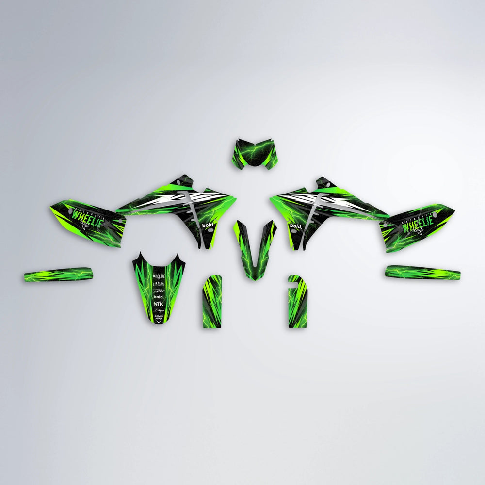 CAUTION Fantic graphics kit parts layout in Green