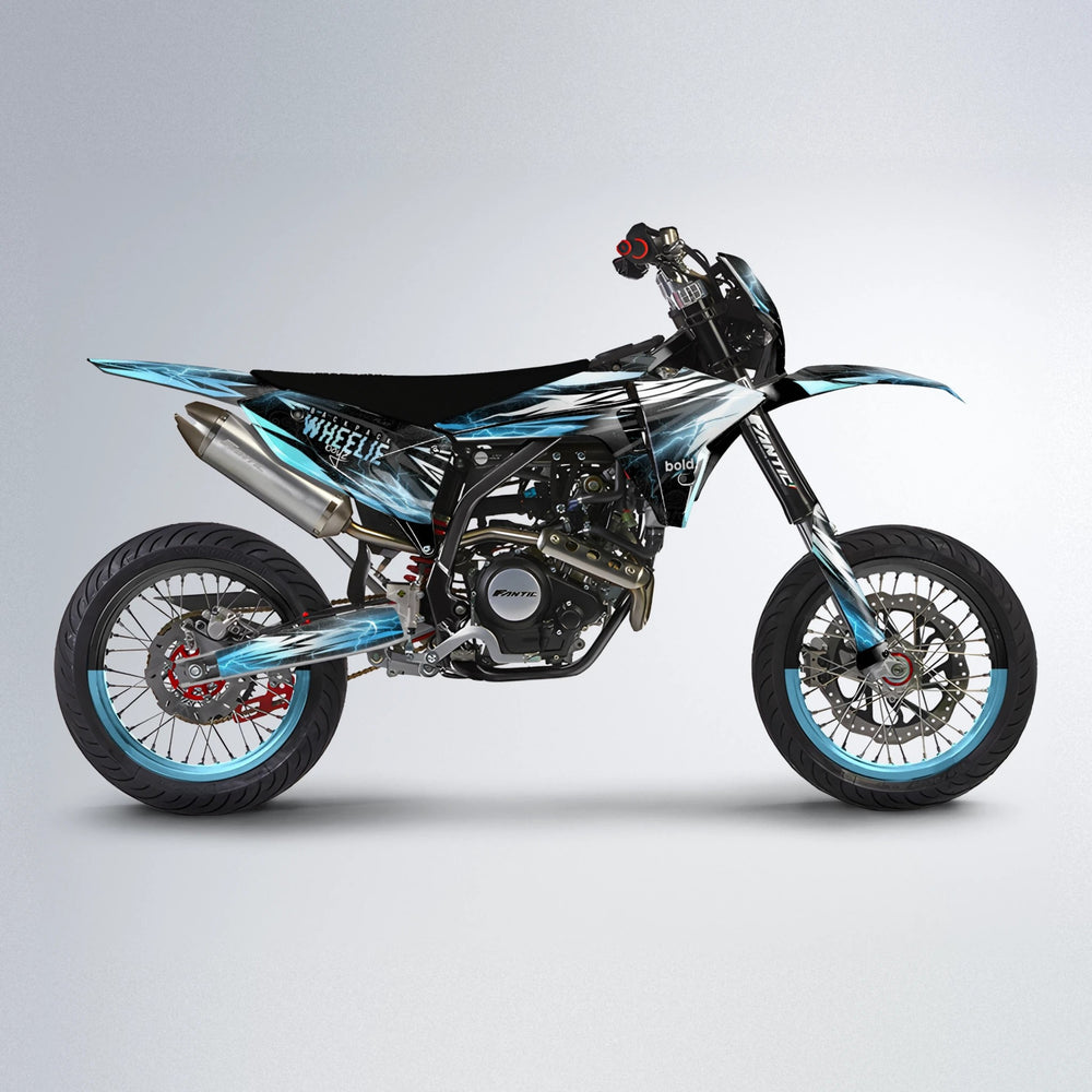 CAUTION Fantic supermoto graphics kit in Light Blue & White