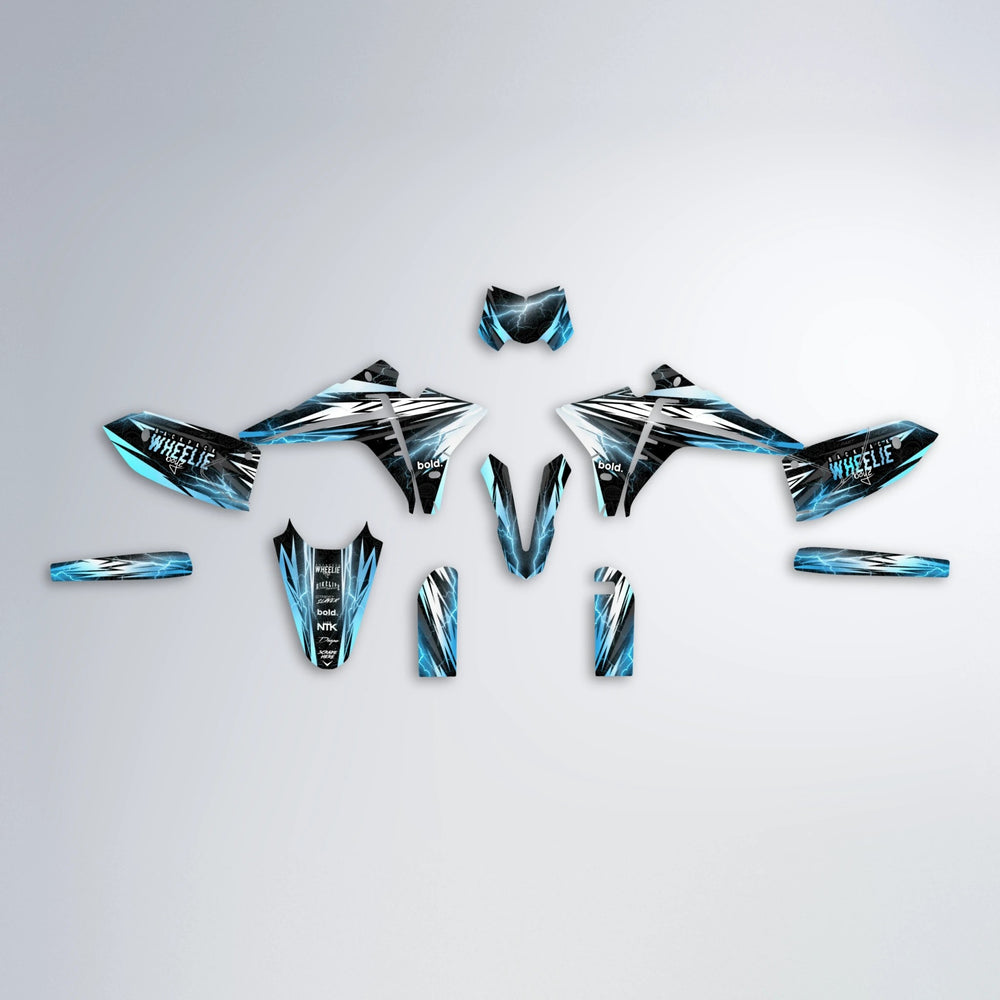 CAUTION Fantic graphics kit parts layout in Light Blue & White