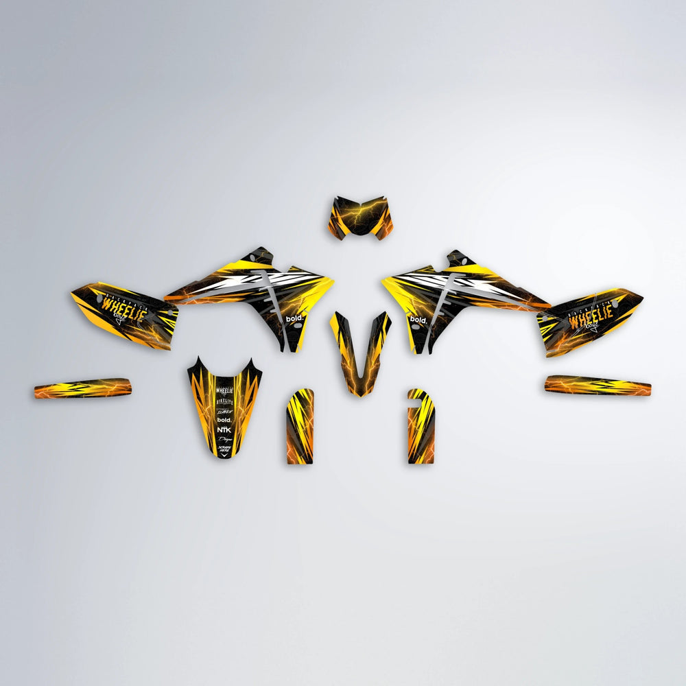 CAUTION Fantic graphics kit parts layout in Orange & Yellow