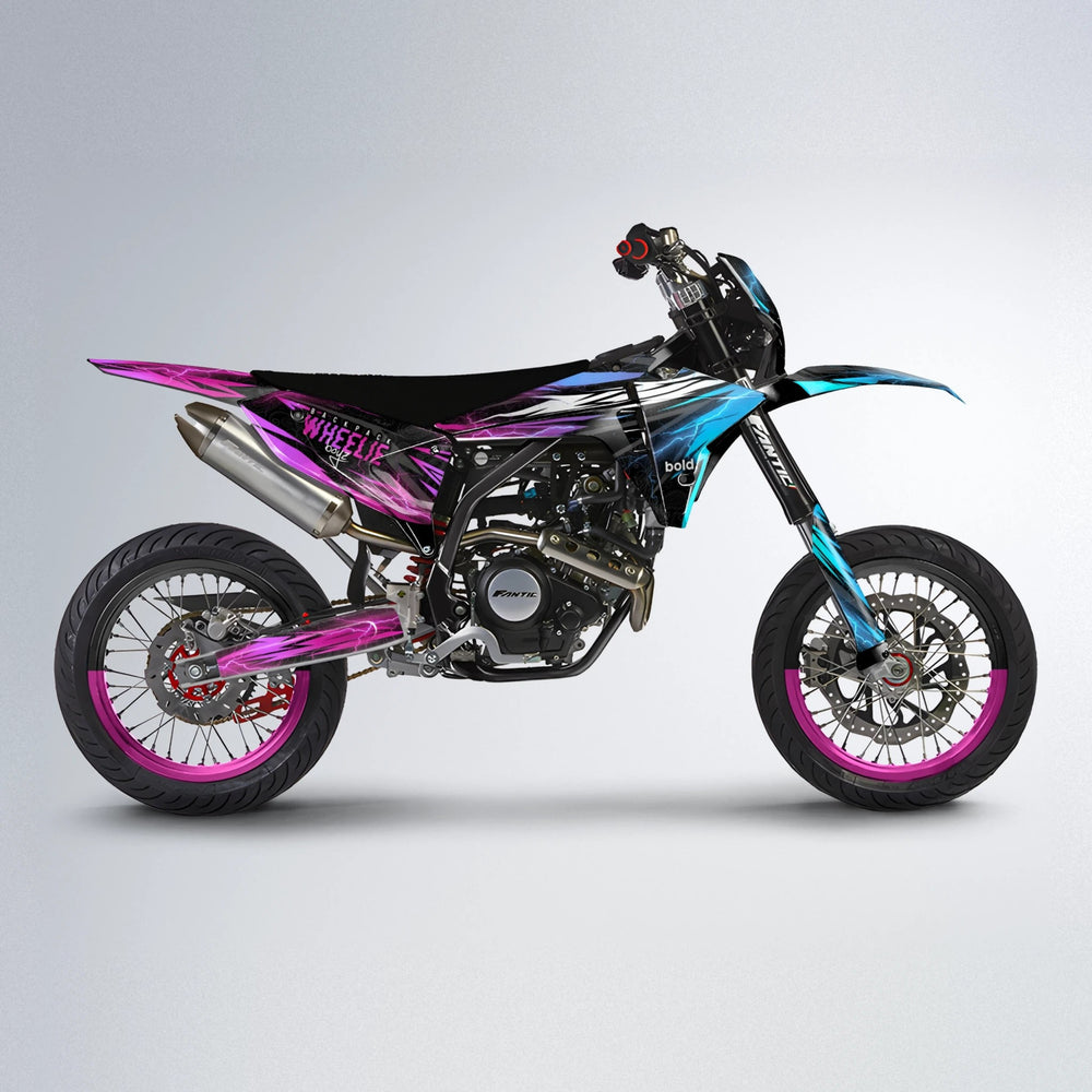 CAUTION Fantic supermoto graphics kit in Pink & Light Blue