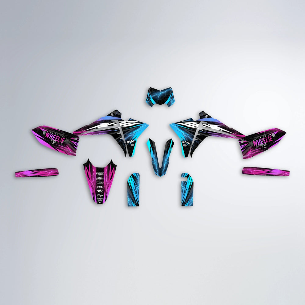 CAUTION Fantic graphics kit parts layout in Pink & Light Blue
