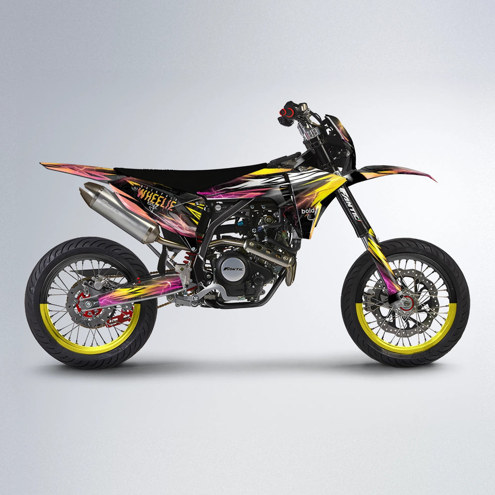 CAUTION Fantic supermoto graphics kit in Pink & Yellow