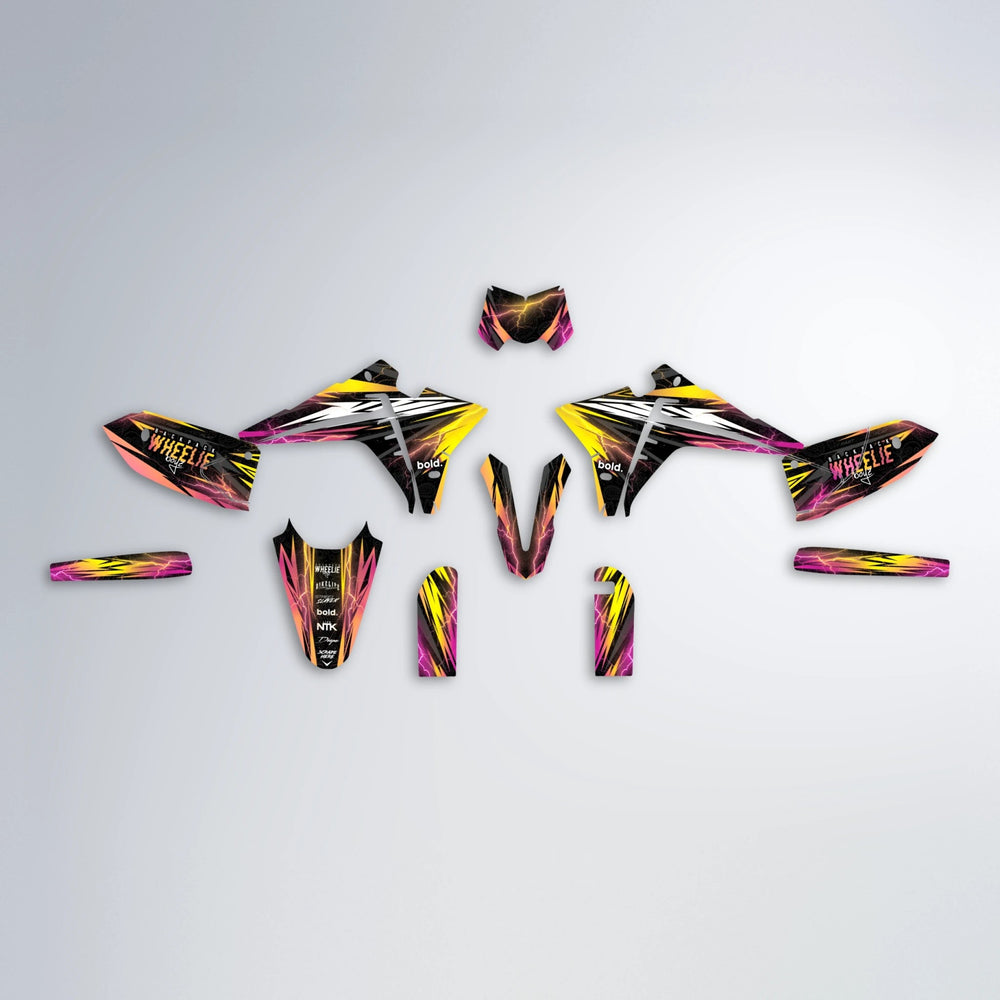 CAUTION Fantic graphics kit parts layout in Pink & Yellow