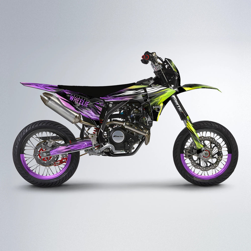 CAUTION Fantic supermoto graphics kit in Purple & Yellow