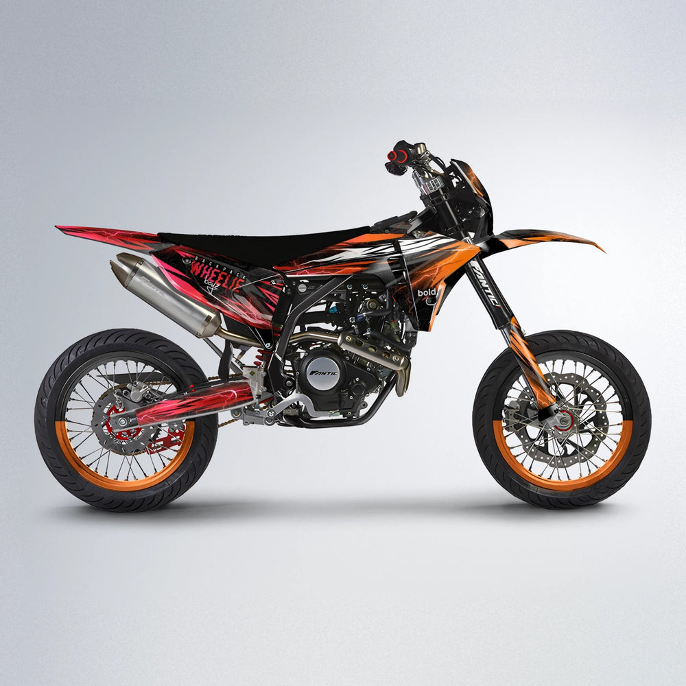 CAUTION Fantic supermoto graphics kit in Red & Orange