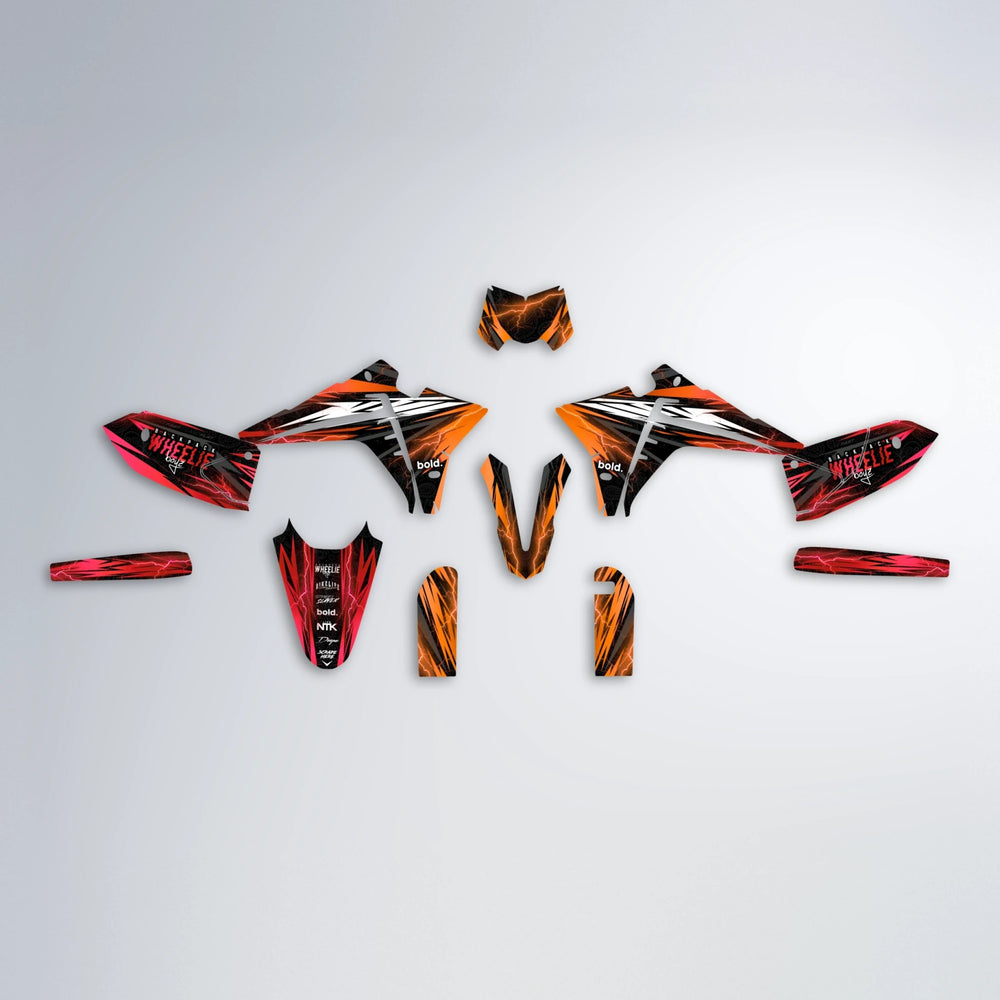 CAUTION Fantic graphics kit parts layout in Red & Orange