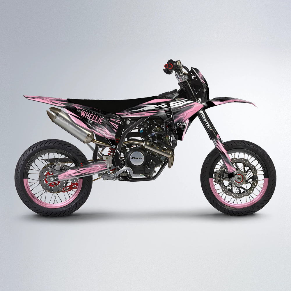 CAUTION Fantic supermoto graphics kit in Sakura Pink
