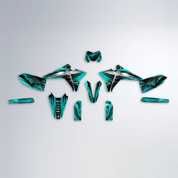 CAUTION Fantic graphics kit parts layout in Teal