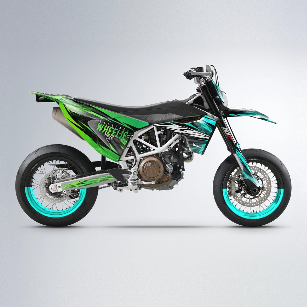 CAUTION Husqvarna 701 supermoto graphics kit in Cyan & Green