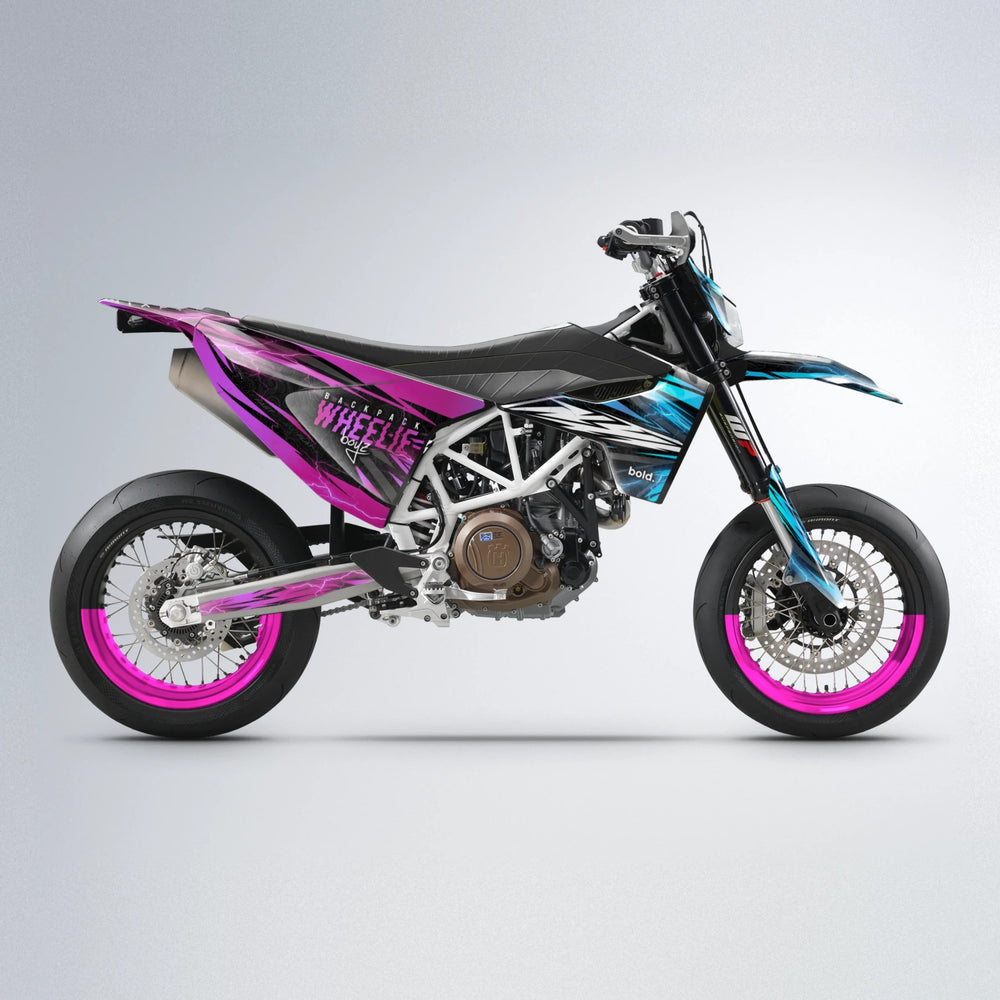 CAUTION Husqvarna 701 supermoto graphics kit in Pink & Light Blue