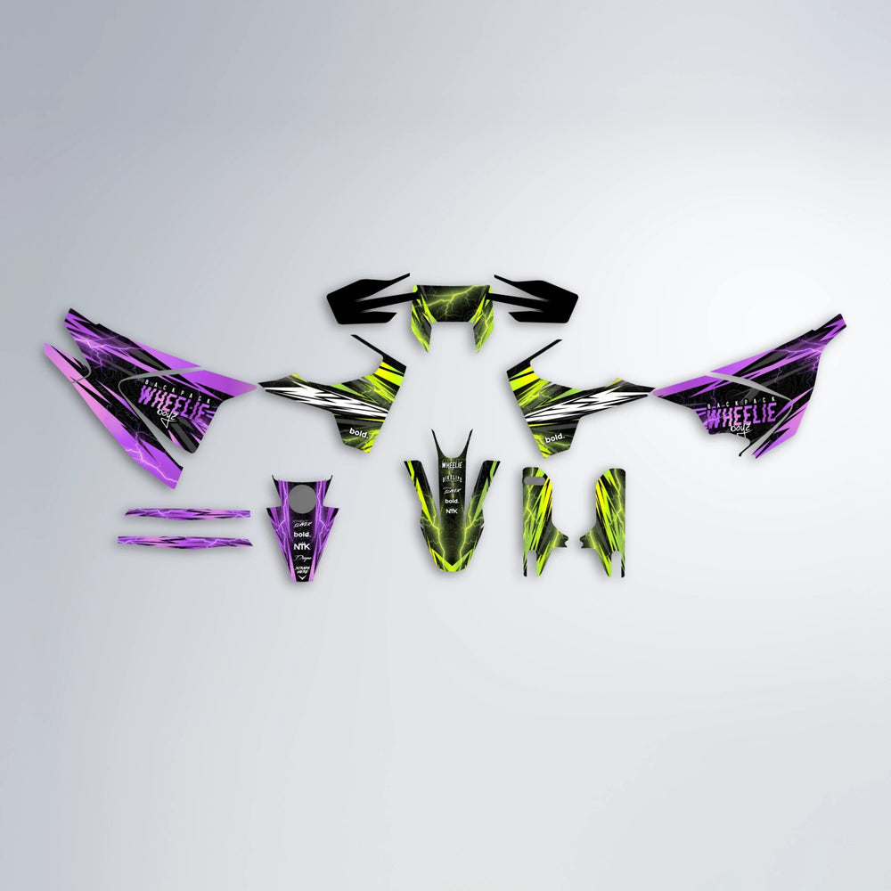 CAUTION Husqvarna 701 graphics kit parts layout in Purple & Yellow