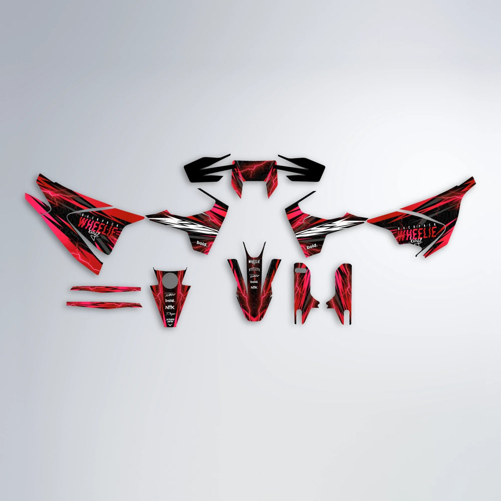 CAUTION Husqvarna 701 graphics kit parts layout in Red