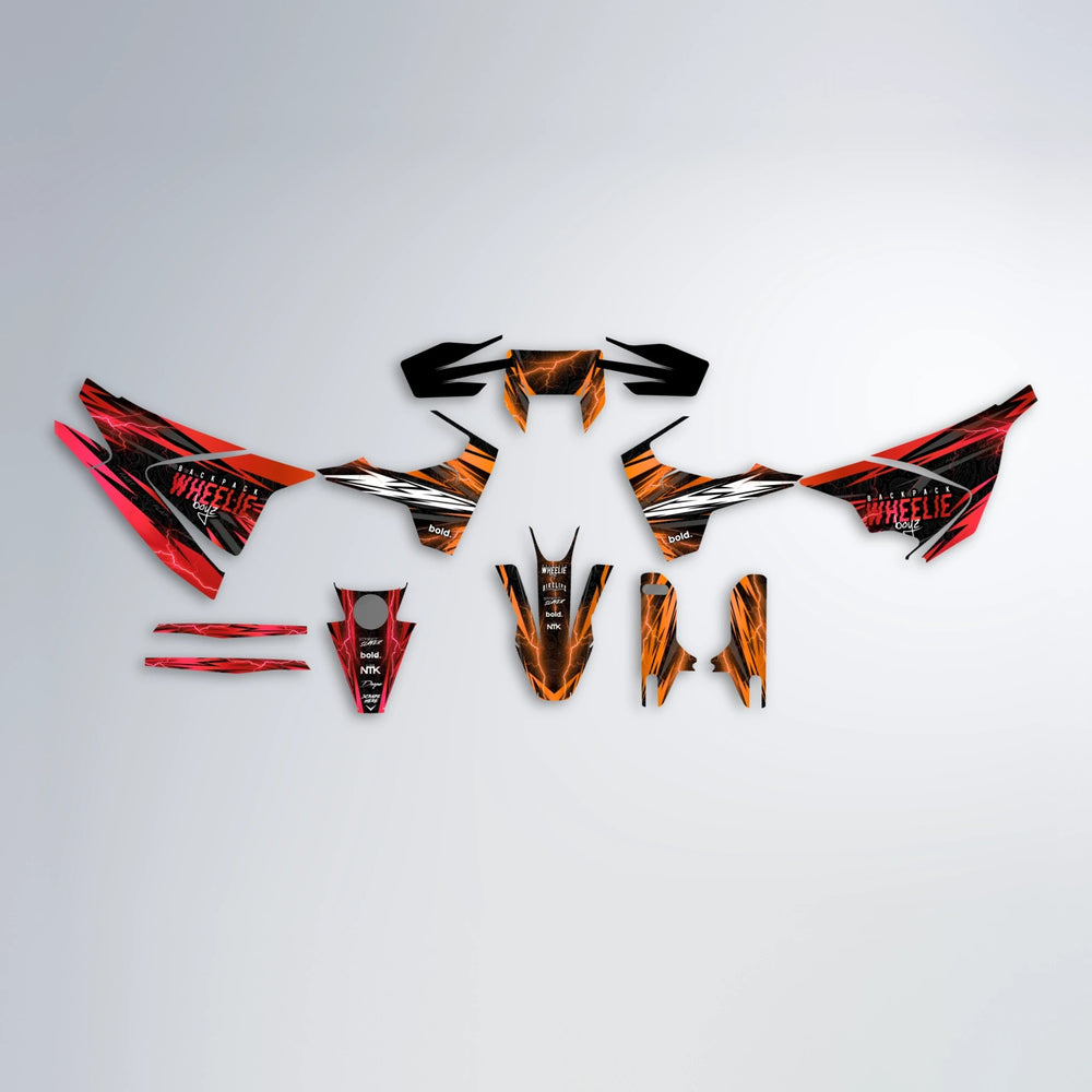 CAUTION Husqvarna 701 graphics kit parts layout in Red & Orange