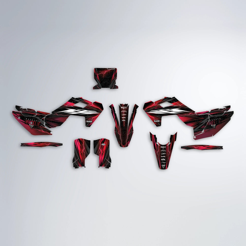 CAUTION Husqvarna FE/TE graphics kit parts layout in Black & Red