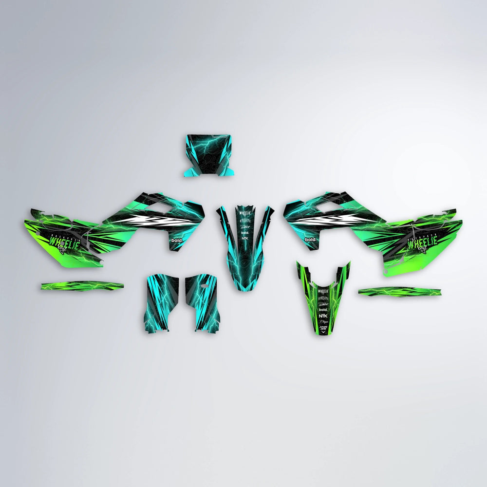 CAUTION Husqvarna FE/TE graphics kit parts layout in Cyan & Green