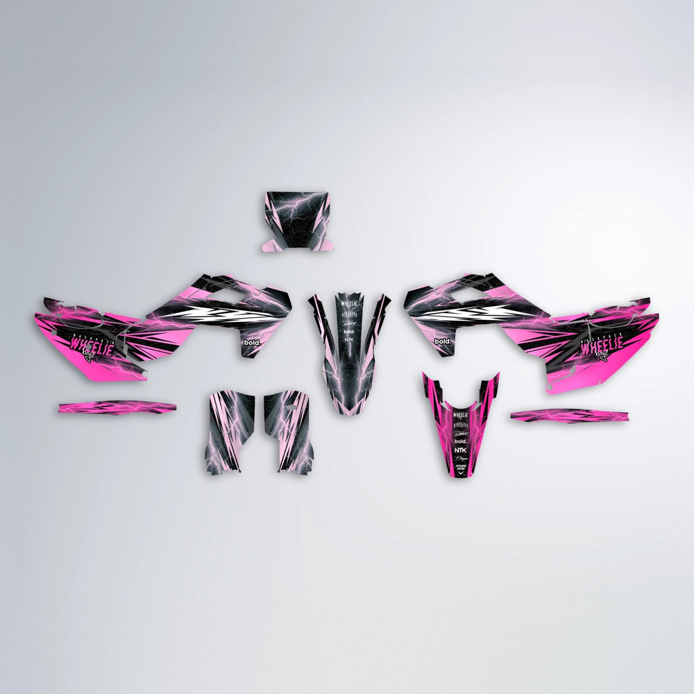 CAUTION Husqvarna FE/TE graphics kit parts layout in Flamingo
