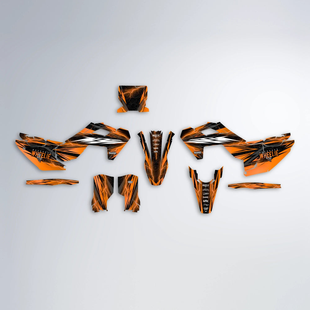 CAUTION Husqvarna FE/TE graphics kit parts layout in Orange