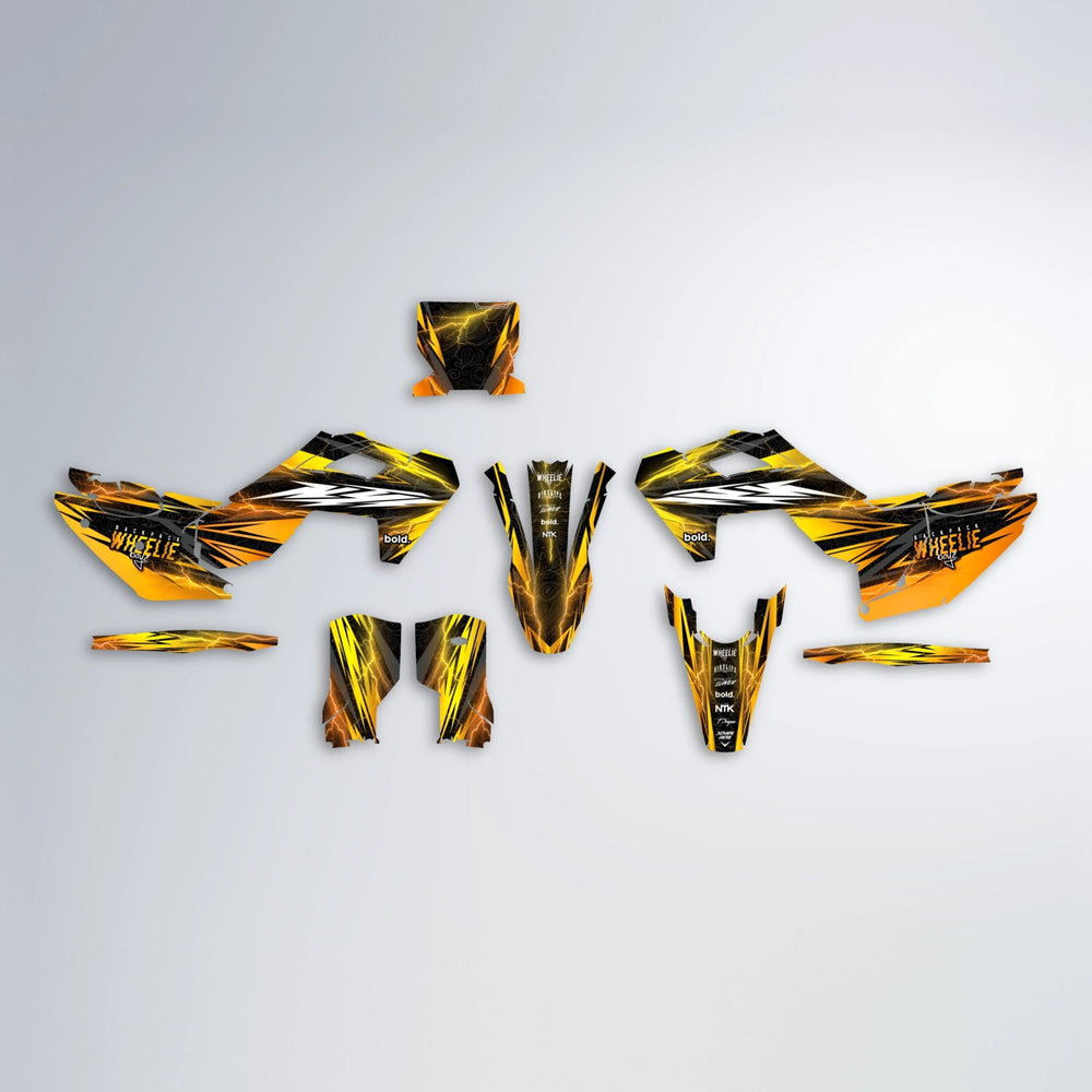 CAUTION Husqvarna FE/TE graphics kit parts layout in Orange & Yellow