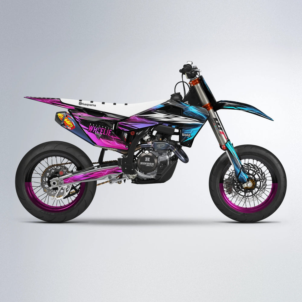 CAUTION Husqvarna FE/TE supermoto graphics kit in Pink & Light Blue