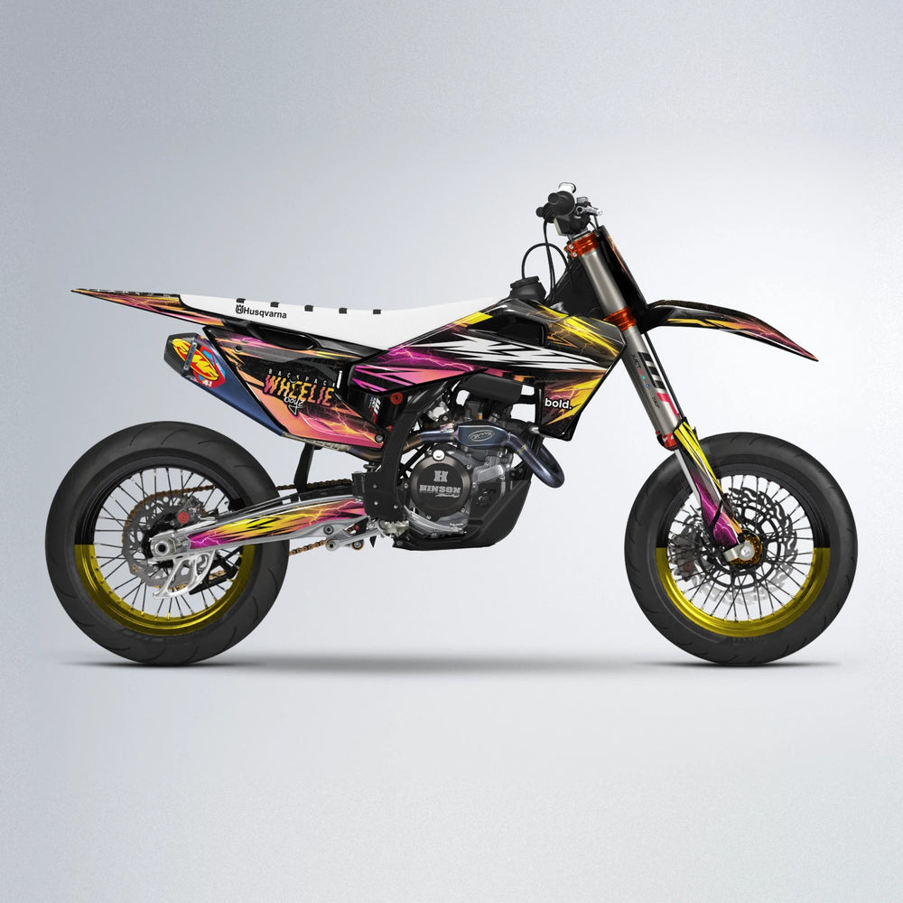 CAUTION Husqvarna FE/TE supermoto graphics kit in Pink & Yellow
