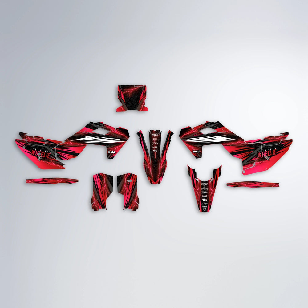CAUTION Husqvarna FE/TE graphics kit parts layout in Red