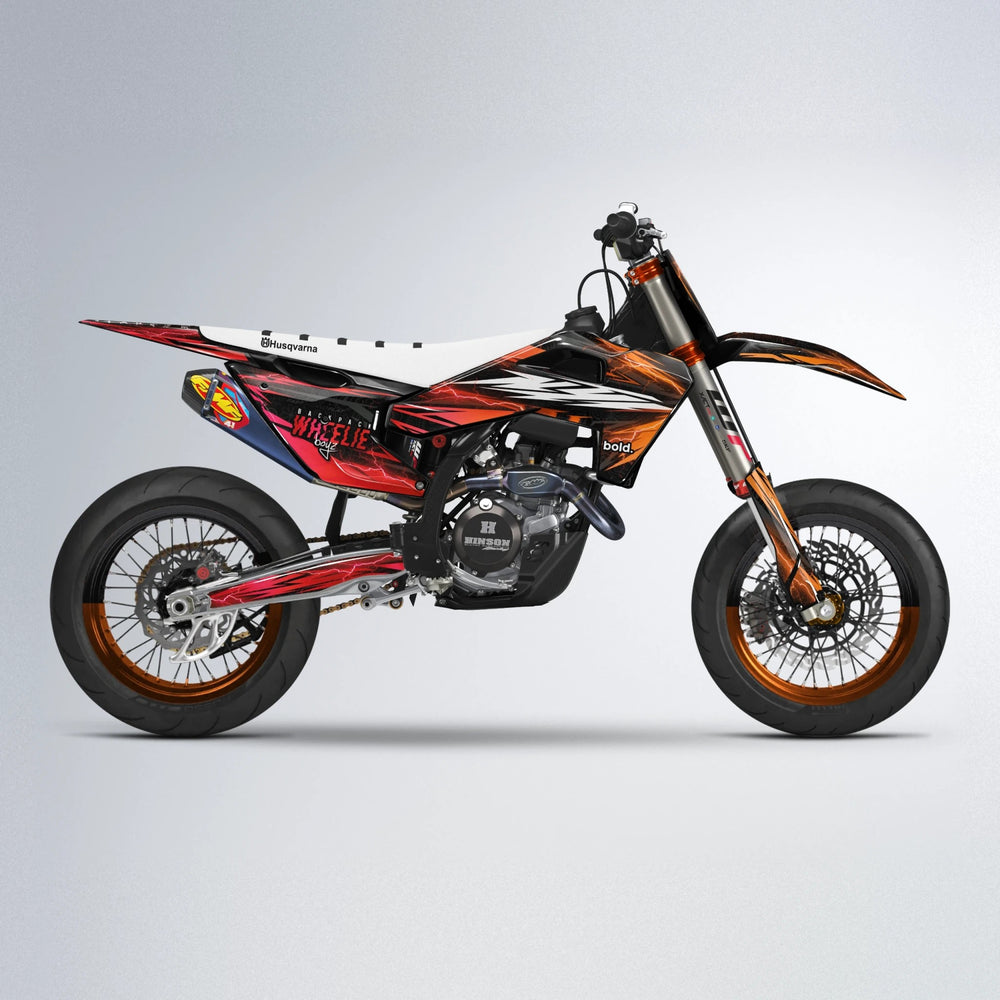CAUTION Husqvarna FE/TE supermoto graphics kit in Red & Orange
