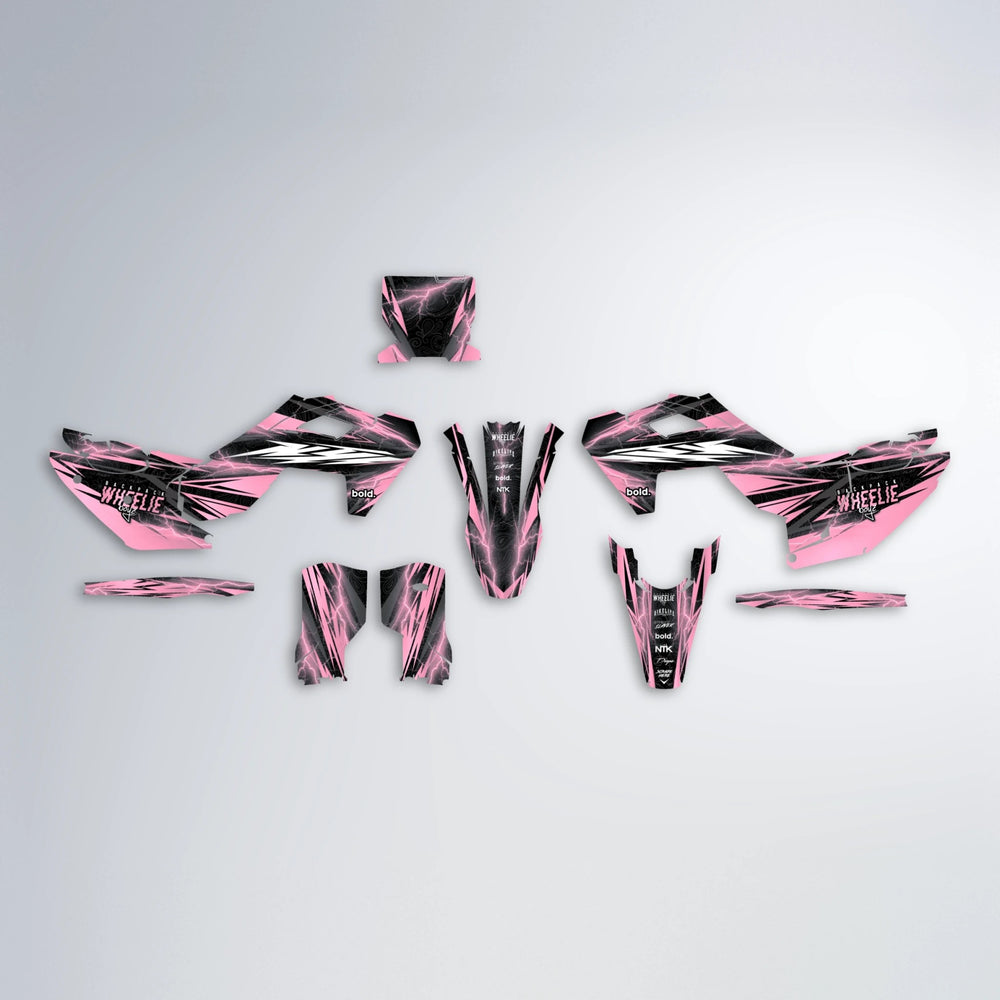 CAUTION Husqvarna FE/TE graphics kit parts layout in Sakura Pink