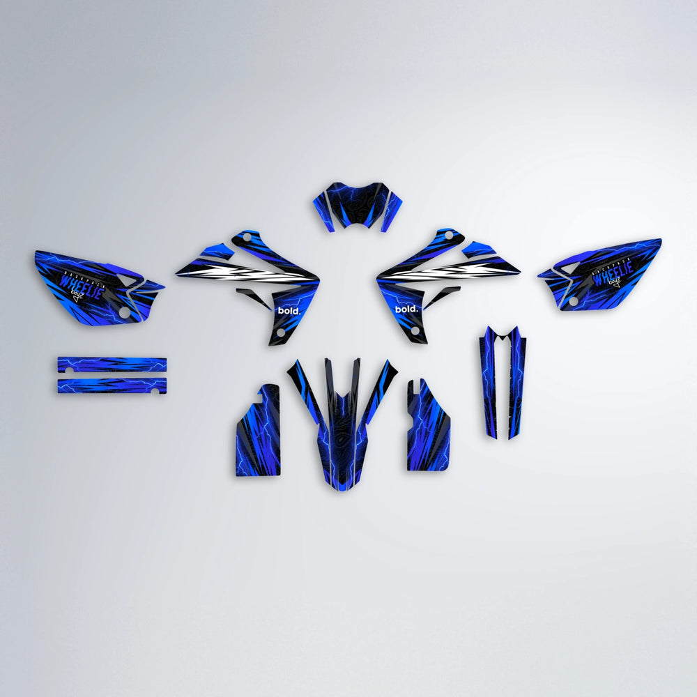 CAUTION Rieju MRT graphics kit parts layout in Blue