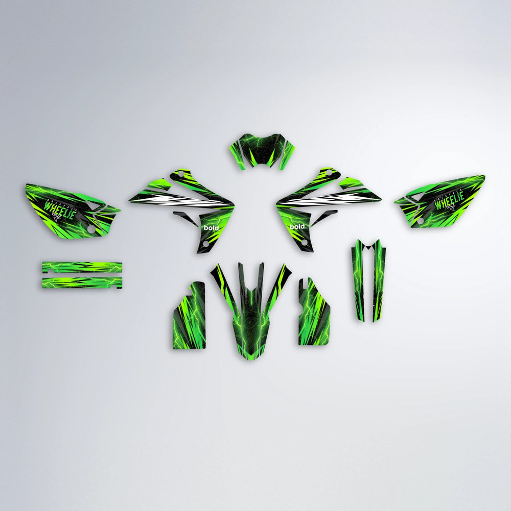 CAUTION Rieju MRT graphics kit parts layout in Green