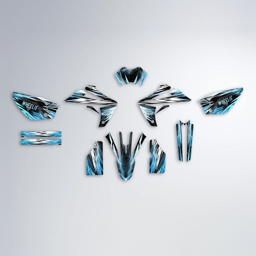 CAUTION Rieju MRT graphics kit parts layout in Light Blue & White