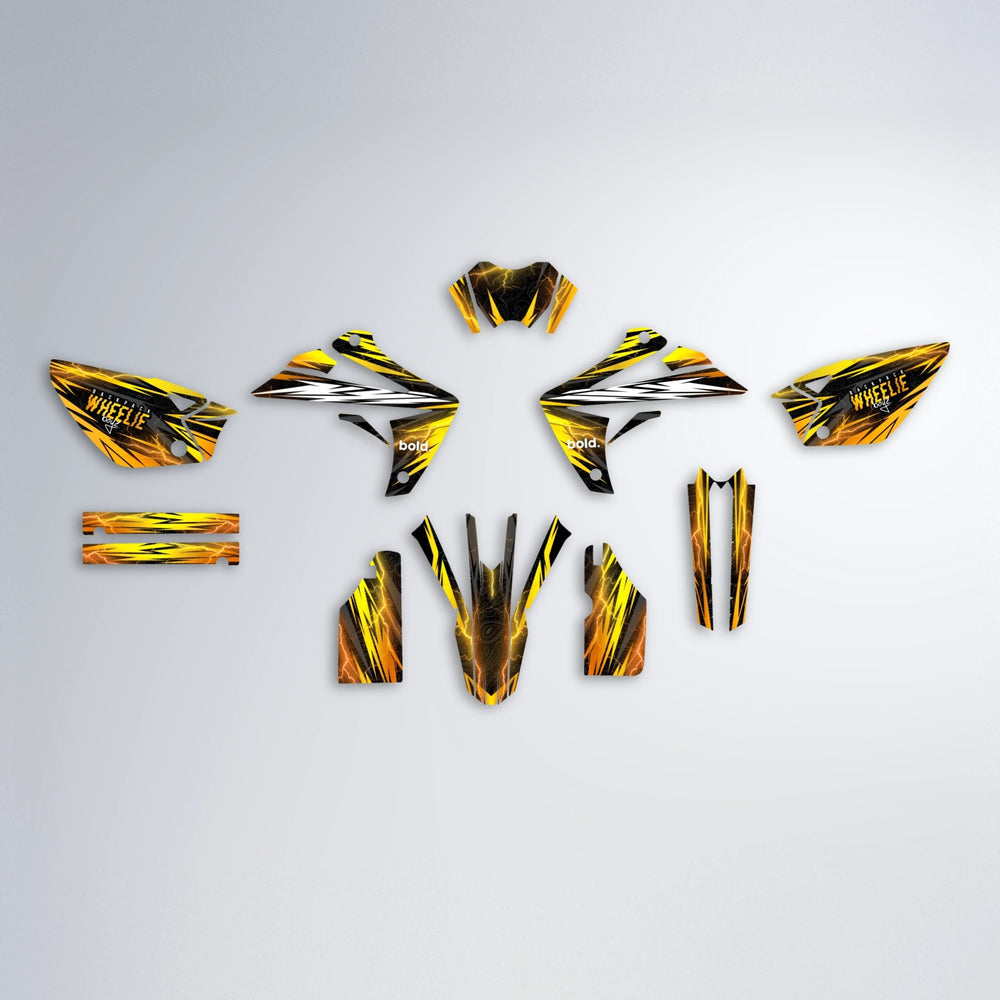 CAUTION Rieju MRT graphics kit parts layout in Orange & Yellow
