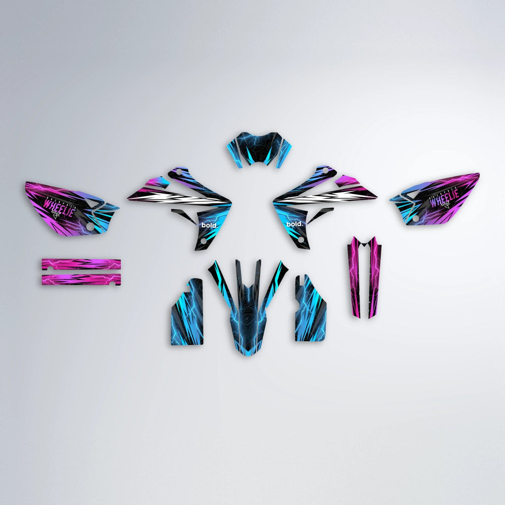 CAUTION Rieju MRT graphics kit parts layout in Pink & Light Blue