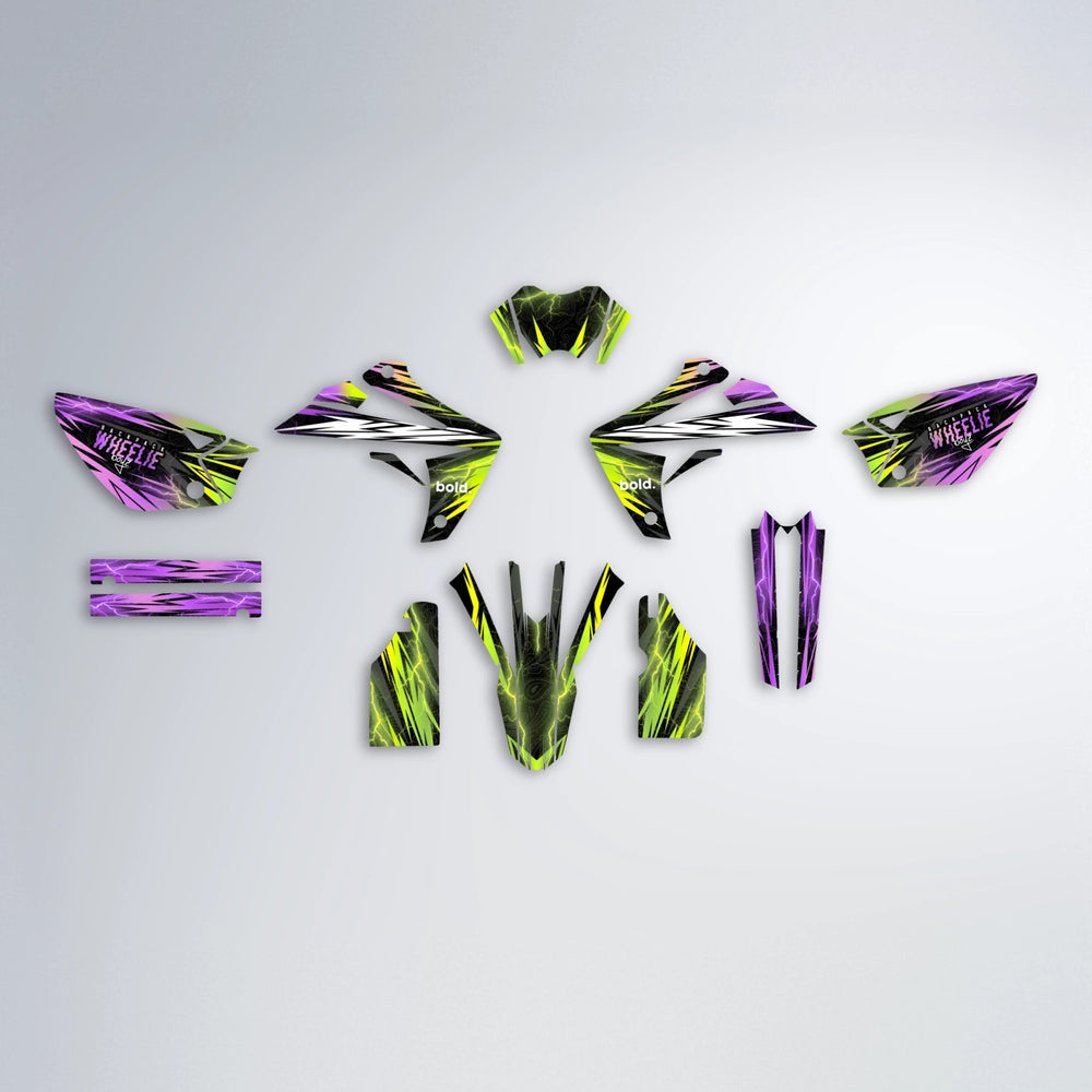 CAUTION Rieju MRT graphics kit parts layout in Purple & Yellow