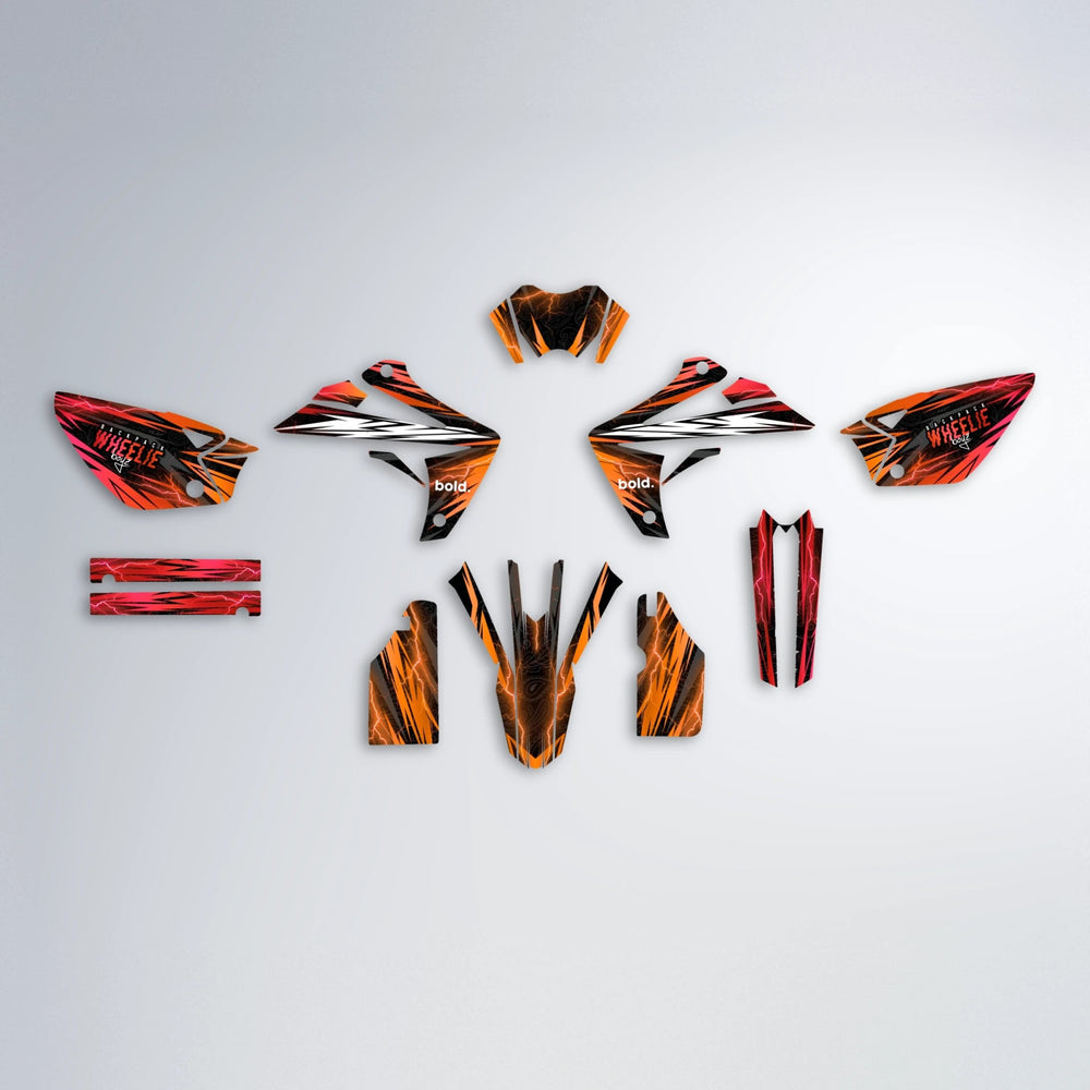 CAUTION Rieju MRT graphics kit parts layout in Red & Orange