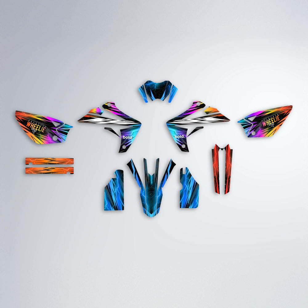 CAUTION Rieju MRT graphics kit parts layout in Sunset Fade