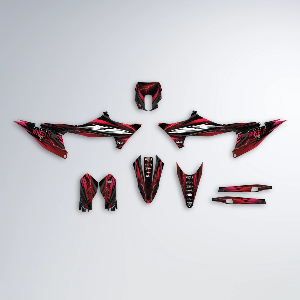 CAUTION Stark Varg MX graphics kit parts layout in Black & Red