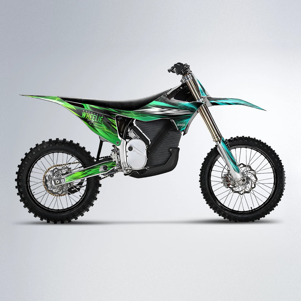 CAUTION Stark Varg MX motocross graphics kit in Cyan & Green