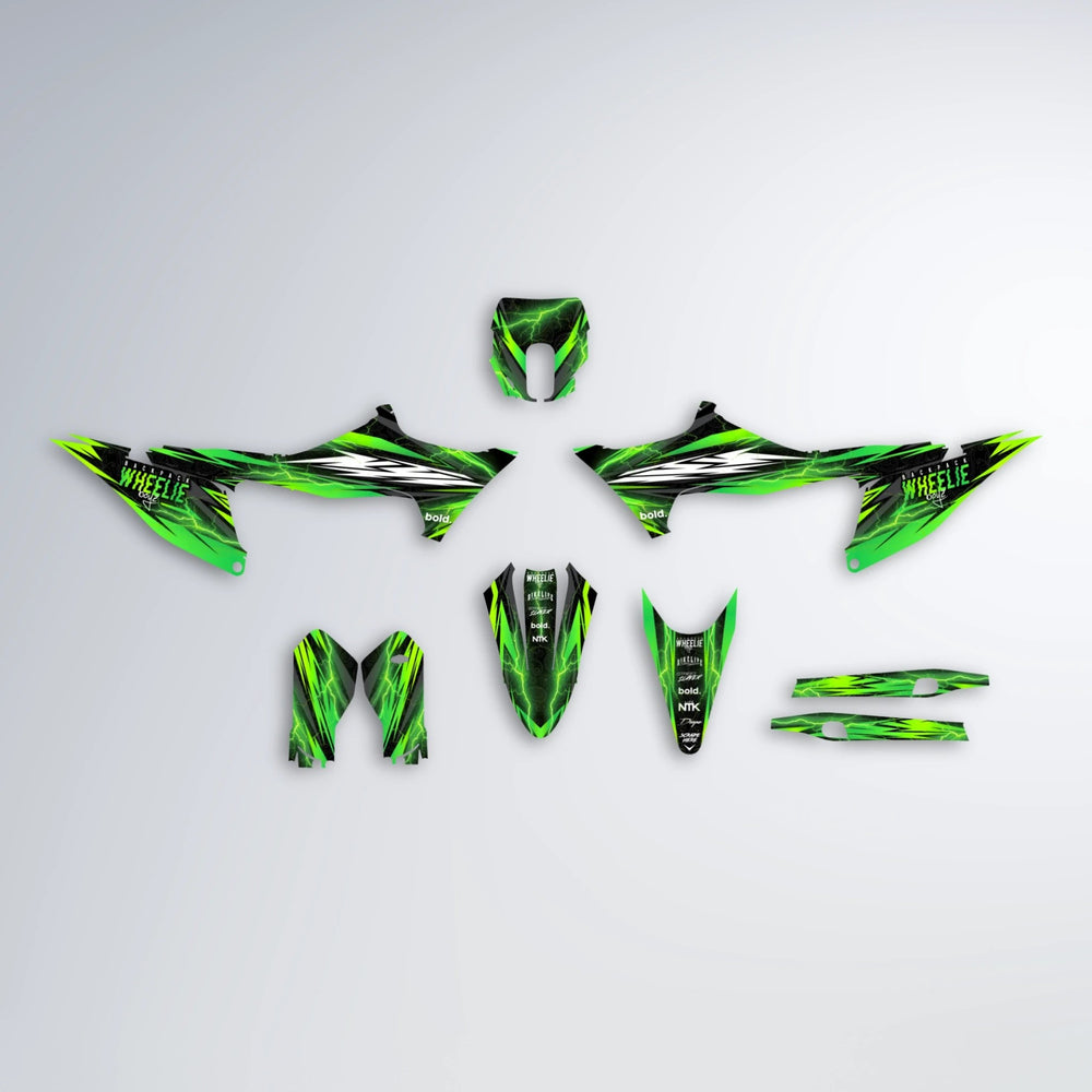 CAUTION Stark Varg MX graphics kit parts layout in Green