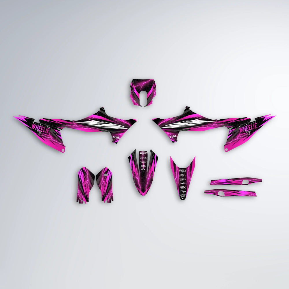 CAUTION Stark Varg MX graphics kit parts layout in Pink